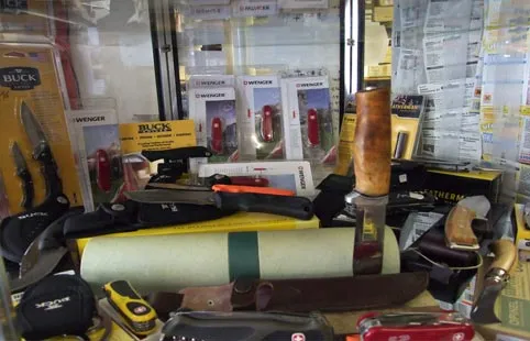 Display cabinet with ironmongery products