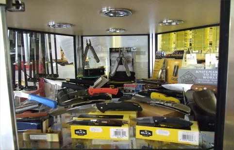 Display cabinet with ironmongery products