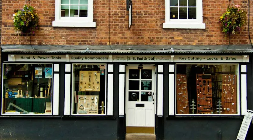 E.B. Smith Ltd shop front, 132 Frankwell Quay, Shrewsbury